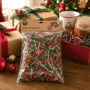 Iarba decorativa din hartie rosie verde aurie 200g pentru cadouri si artizanat