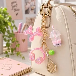 Breloc Charm DIY cu Lant Auriu si 5 Pandantive pentru Geanta – poza 2