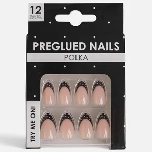Unghii False cu Adeziv Nude cu French Negru & Buline - 12 Bucăți – poza 3