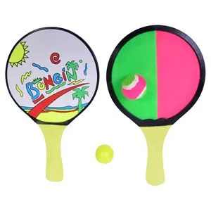 Rachete de plaja pentru copii din plastic, Set 2 buc + 2 mingi, 32.5 cm, Multicolore