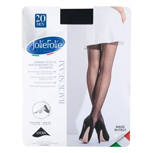 Tights transparente din nylon 20DEN, negre cu detalii de dungă – poza 3