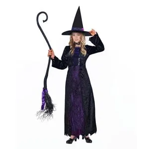 Costum Vrajitoare Halloween Rochie Neagra Lunga cu Palarie