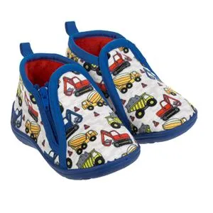Botosei Textil Albastru cu Model Vehicule de Santier