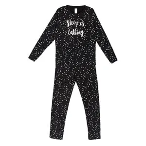 Set Pijamale de Iarnă din Bumbac Negru cu Buline și Mesaj Relaxant