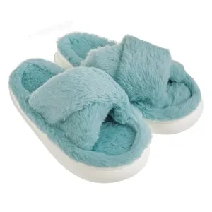 Papuci de iarnă moi din blană artificială bleu pentru femei – poza 2