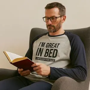 Set Pijamale de Iarnă Bumbac Albastru-Gri Melanj pentru Bărbați