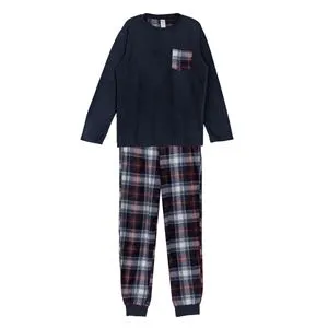 Set Pijama de Iarnă Fleece Albastru Carouri pentru Bărbați