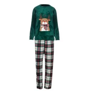 Set Pijama de Crăciun Catifelat Verde cu Ren pentru Femei