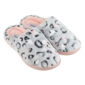 Papuci de Iarnă Gri Animal Print cu Blană Artificială și Talpă Intarita