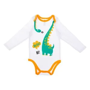 Body Bumbac Alb cu Model Dinozaur pentru Bebelusi