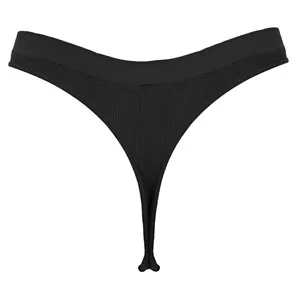 Chiloti String Ribbed Seamless Negru cu Vinieta pentru Femei – poza 3