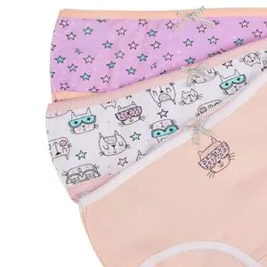 Set Chiloti Multicolor cu Imprimeu Pisicute pentru Copii - 3 Perechi