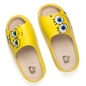 Slapi de plaja tip slides, Galbeni cu model Sponge Bob, pentru femei