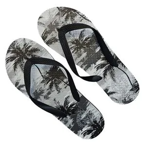 Slapi din cauciuc pentru barbati, Gri, cu imprimeu Surf si palmieri