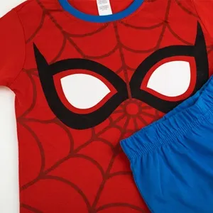 Set Pijama de Vară din Bumbac Roșu și Albastru cu Imprimeu Paianjen pentru Copii – poza 4
