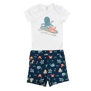 Set de 3 Piese Bumbac Vara pentru Bebeluși cu Caracatiță și Palarie Bleu – poza 3
