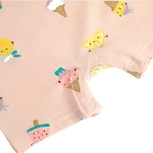 Salopetă Pijama Bumbac Somon cu Imprimeuri Inghetată și Fructe pentru Bebeluși – poza 3