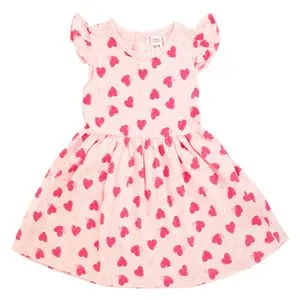 Rochie de Vară din Bumbac Roz cu Volane și Inimioare pentru Bebeluși