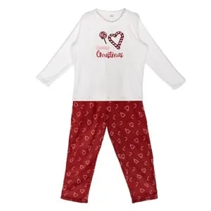 Set Pijama Catifelată Albă și Roșie Candy pentru Femei