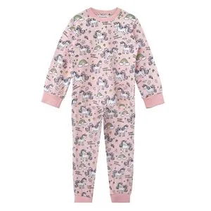 Set Pijama de Iarnă Bumbac Roz Somon cu Unicorn și Curcubeu pentru Copii