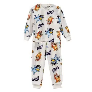 Set Pijama Iarnă Catifelat Ecru cu Model Bluey pentru Copii