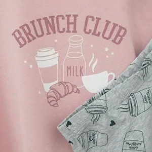 Set Pijama Iarnă Bumbac Roz-Gri Brunch Club – Confort Maxim – poza 3