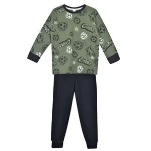 Set Pijama Iarnă Bumbac Kaki Negru cu Model Fotbal pentru Copii