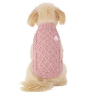 Pulover pentru câini cu model împletit, roz pudrat