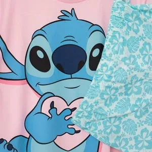 Set Pijama Iarnă Bumbac Roz cu Imprimeu Stitch pentru Femei – poza 3