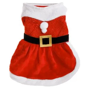 Rochie de Crăciun pentru Câini, cu Curea și Pompon, Roșu