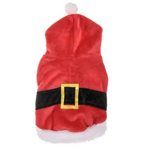 Costum de Craciun pentru Caini cu Gluga, Curea si Pompon, Rosu