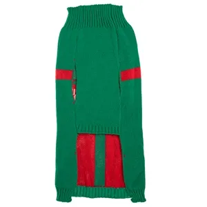 Pulover Tricotat de Crăciun pentru Câini, Verde cu Model Cadou și Panglică Roșie – poza 4
