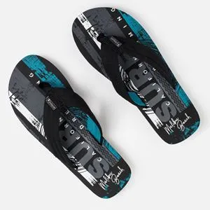 Slapi negri cu bareta si imprimeu Surf California Dreaming pentru barbati