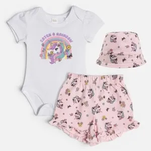 Set de Vară Unicorn Alb și Roz pentru Bebeluși - 3 Piese – poza 2