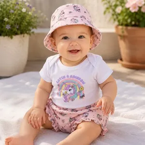 Set de Vară Unicorn Alb și Roz pentru Bebeluși - 3 Piese – poza 3