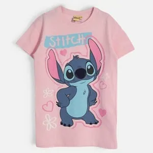 Camasă de noapte roz din bumbac cu model Stitch pentru copii
