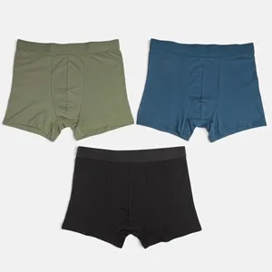 Boxeri bărbați 3 bucăți, bumbac, petrol-khaki-negru, mărimea L – poza 3