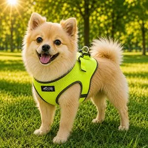 Ham pentru câine din plasă, galben neon, cu detalii reflectorizante