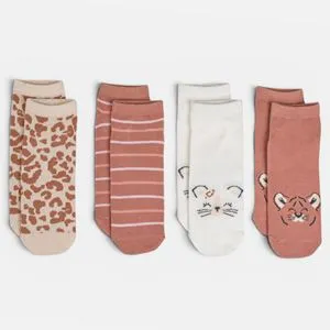 Sosete Scurte Multicolor cu Model Animalute pentru Fete - 4 Perechi