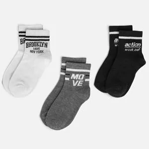Set 3 Perechi Sosete Sport Unisex Albe Gri Negre cu Mesaj