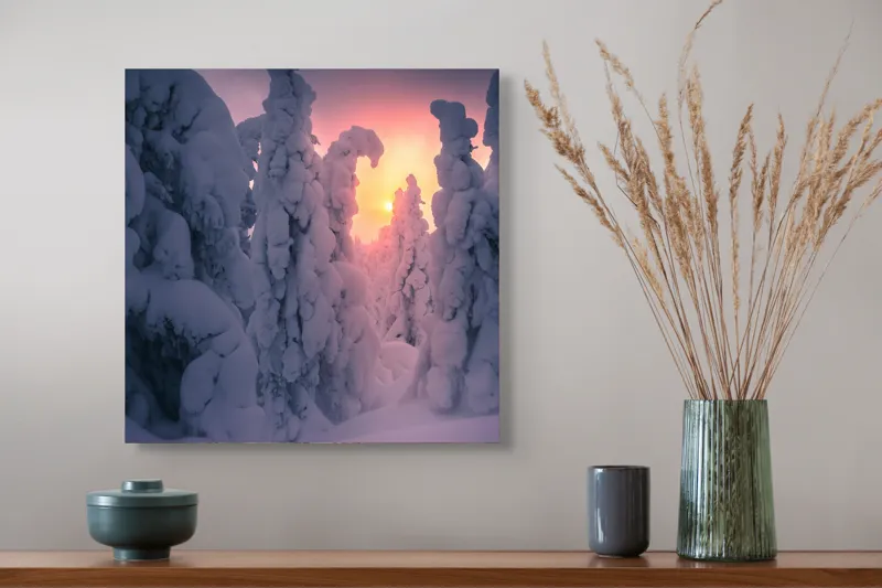 Pădure de iarnă la apus rece, 50 x 50 cm – poza 4