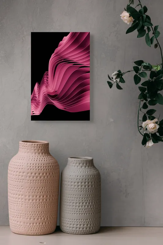 Valuri fluide roșu mătase artă modernă, 26 x 39 cm – poza 6