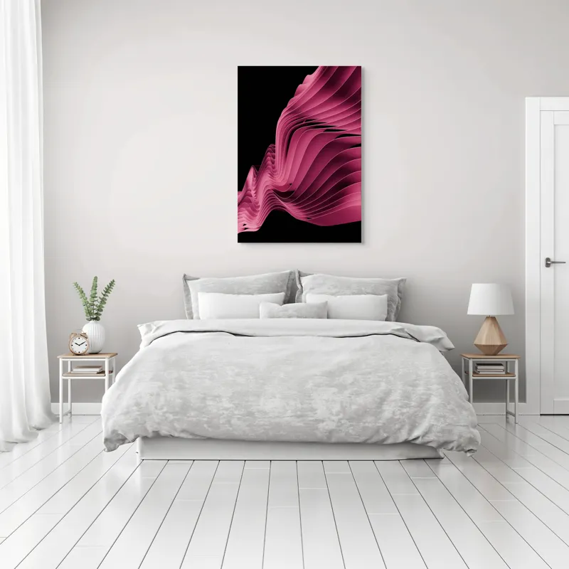 Valuri fluide roșu mătase artă modernă, 70 x 100 cm – poza 3
