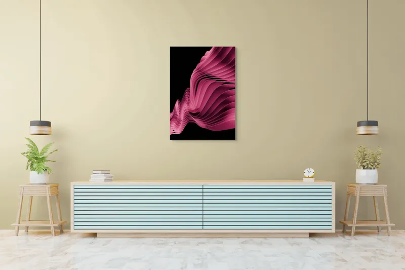 Valuri fluide roșu mătase artă modernă, 70 x 100 cm – poza 5