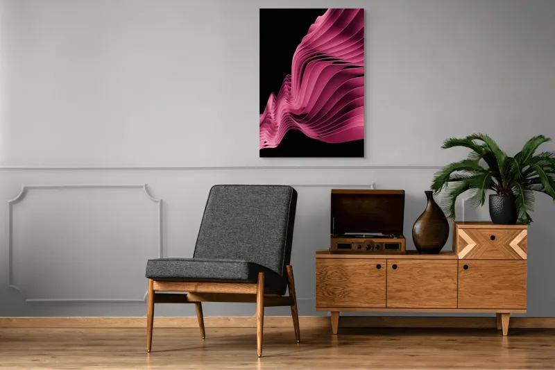 Valuri fluide roșu mătase artă modernă, 70 x 100 cm – poza 6
