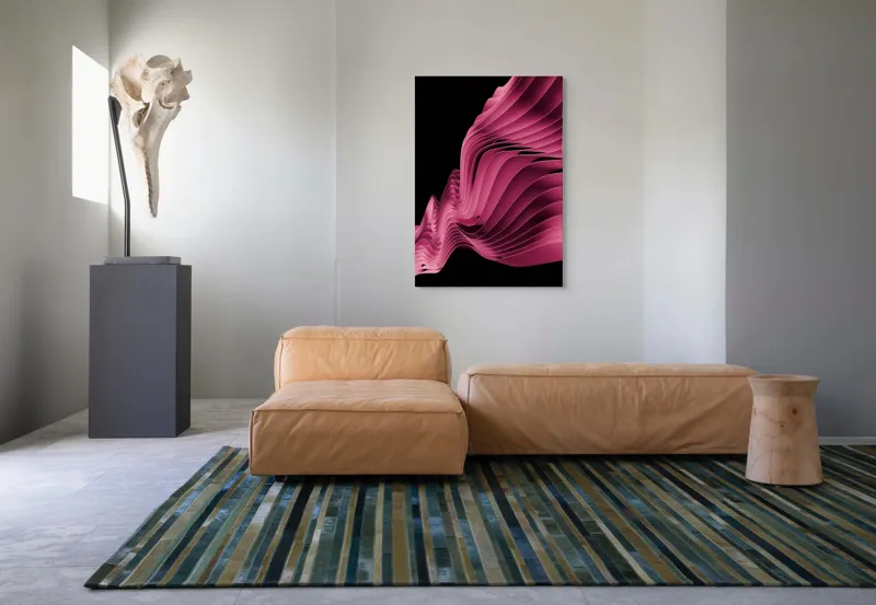 Valuri fluide roșu mătase artă modernă, 70 x 100 cm – poza 7