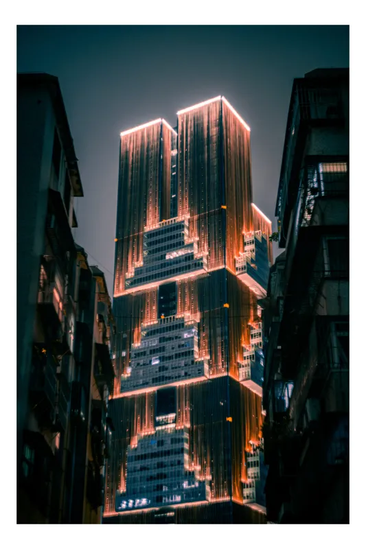 Skyscrapers luminate noaptea contrast urban, 50 x 90 cm
