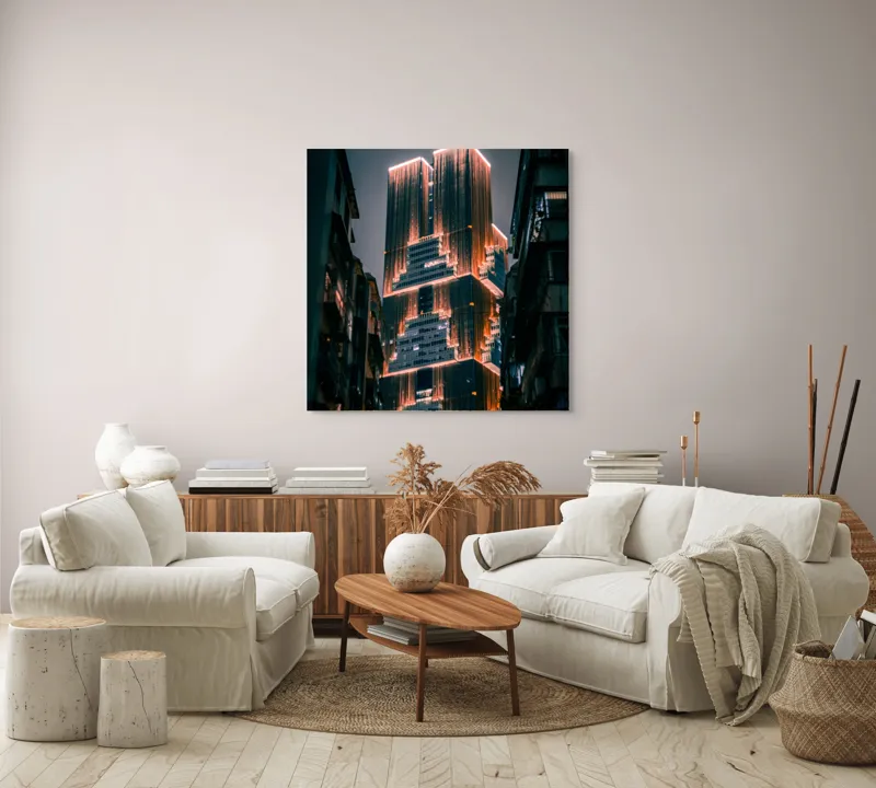 Skyscrapers luminate noaptea contrast urban, 100 x 100 cm – poza 3