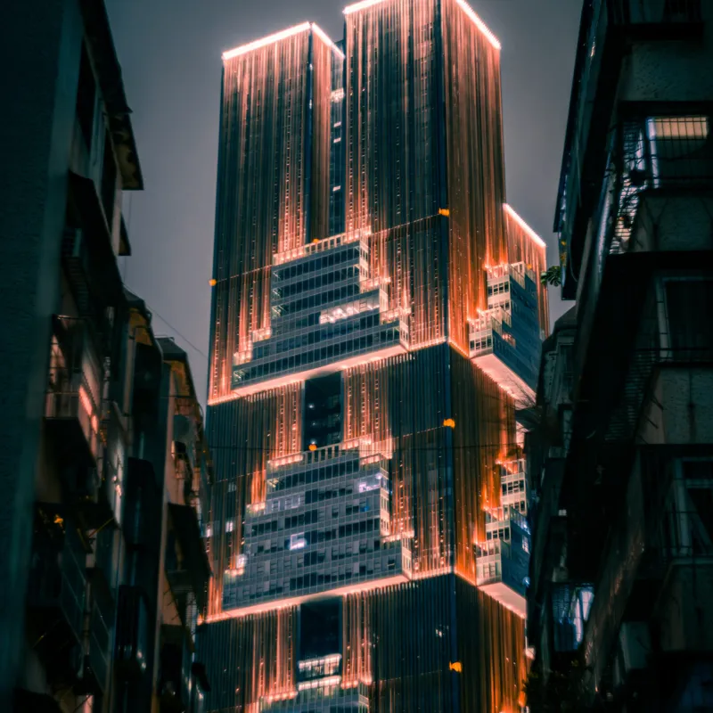 Skyscrapers luminate noaptea contrast urban, 100 x 100 cm – poza 2