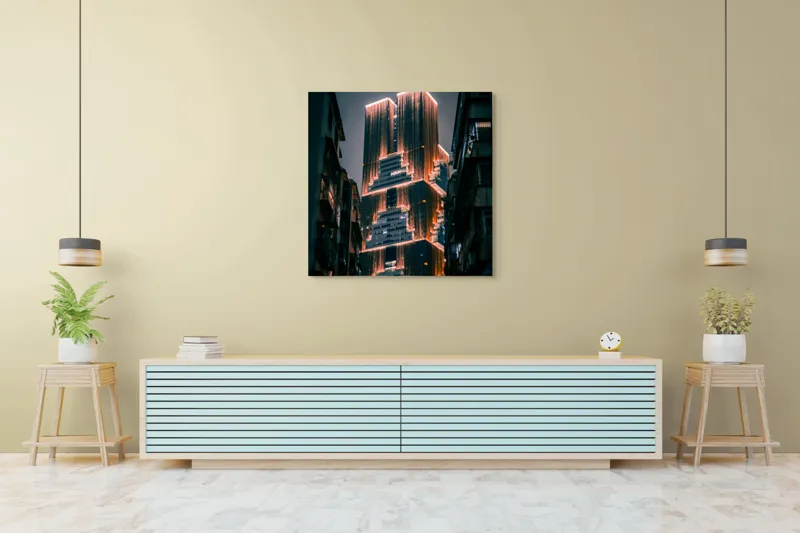 Skyscrapers luminate noaptea contrast urban, 100 x 100 cm – poza 5